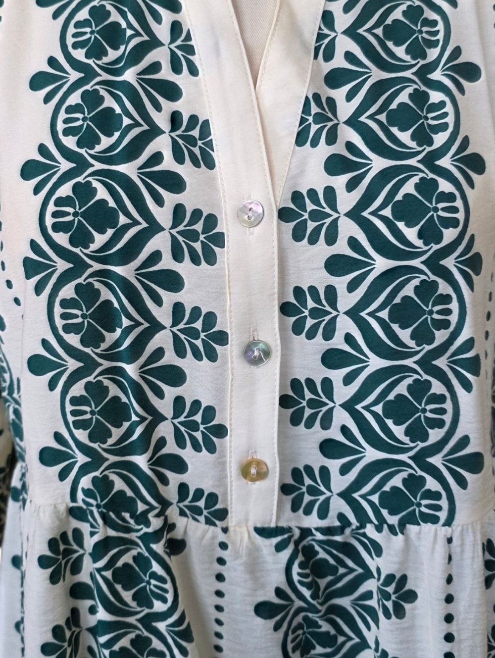 NWOT Anthropologie Fig + Flower Dress Size M Green Print Boho Tiered Dress - Picture 6 of 11